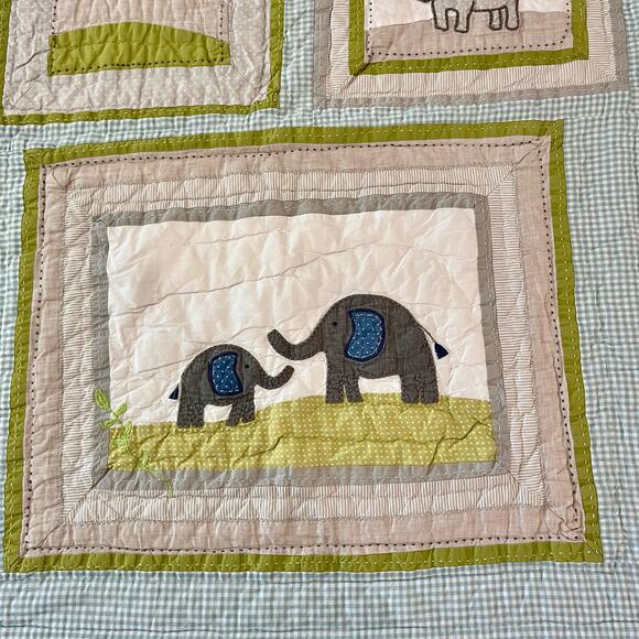 Pottery Barn Kids Comforter Crib Quilt Safari Zoo Animals Gingham - Picture 5 of 12